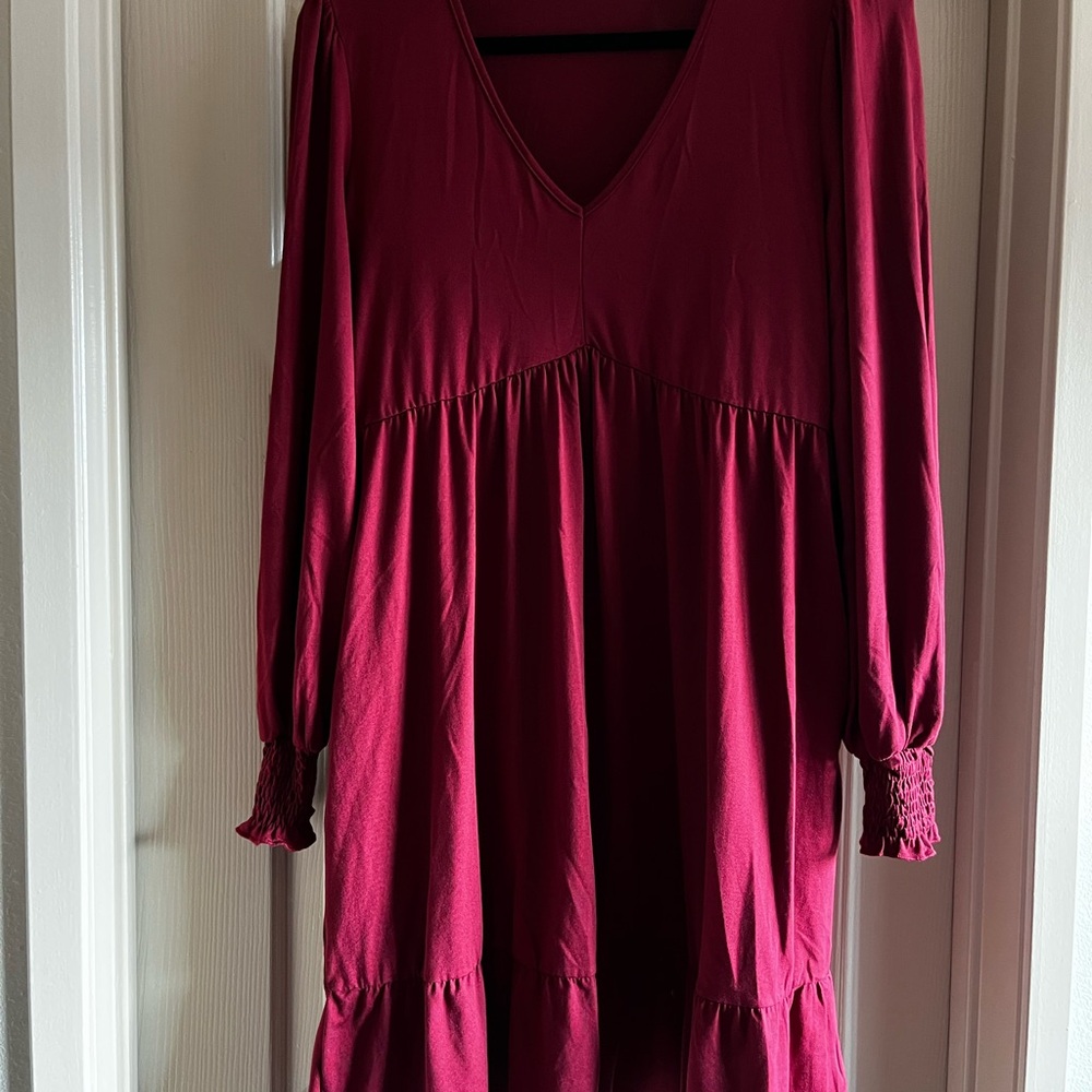 Elegant Long Sleeve Burgundy Maternity Dress with Pockets